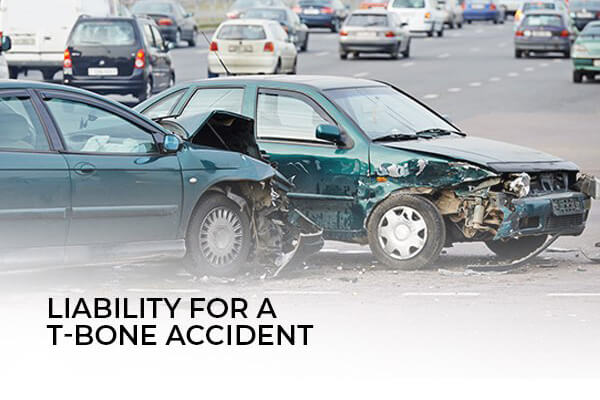 A t-bone accident with the words, liability for a t-bone accident.