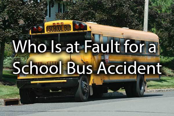 A school bus with the words, "who is at fault for a school bus accident."