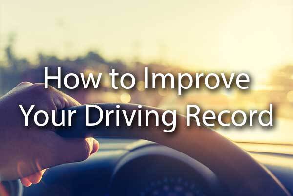 A person driving into the sunset with the words, "how to improve your driving record."