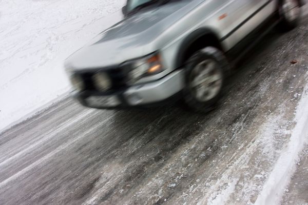 A car sliding on black ice.