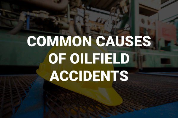 A picture of a hard hat with the words, "common causes of oilfield accidents."