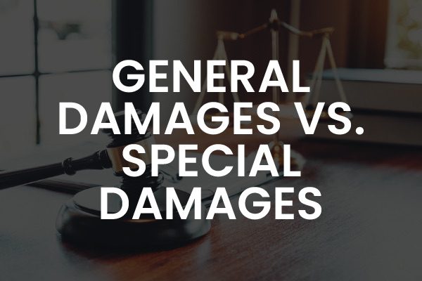 A picture of a slick floor with the words, "general damages vs. special damages."