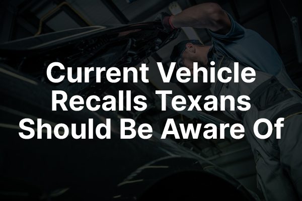 A picture of a car with the words, "current vehicle recalls Texans Should Be Aware Of"