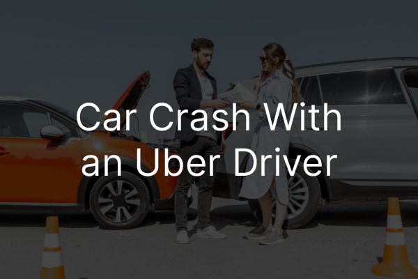 Two people talking outside of a car crash with the words, "car crash with an uber driver."